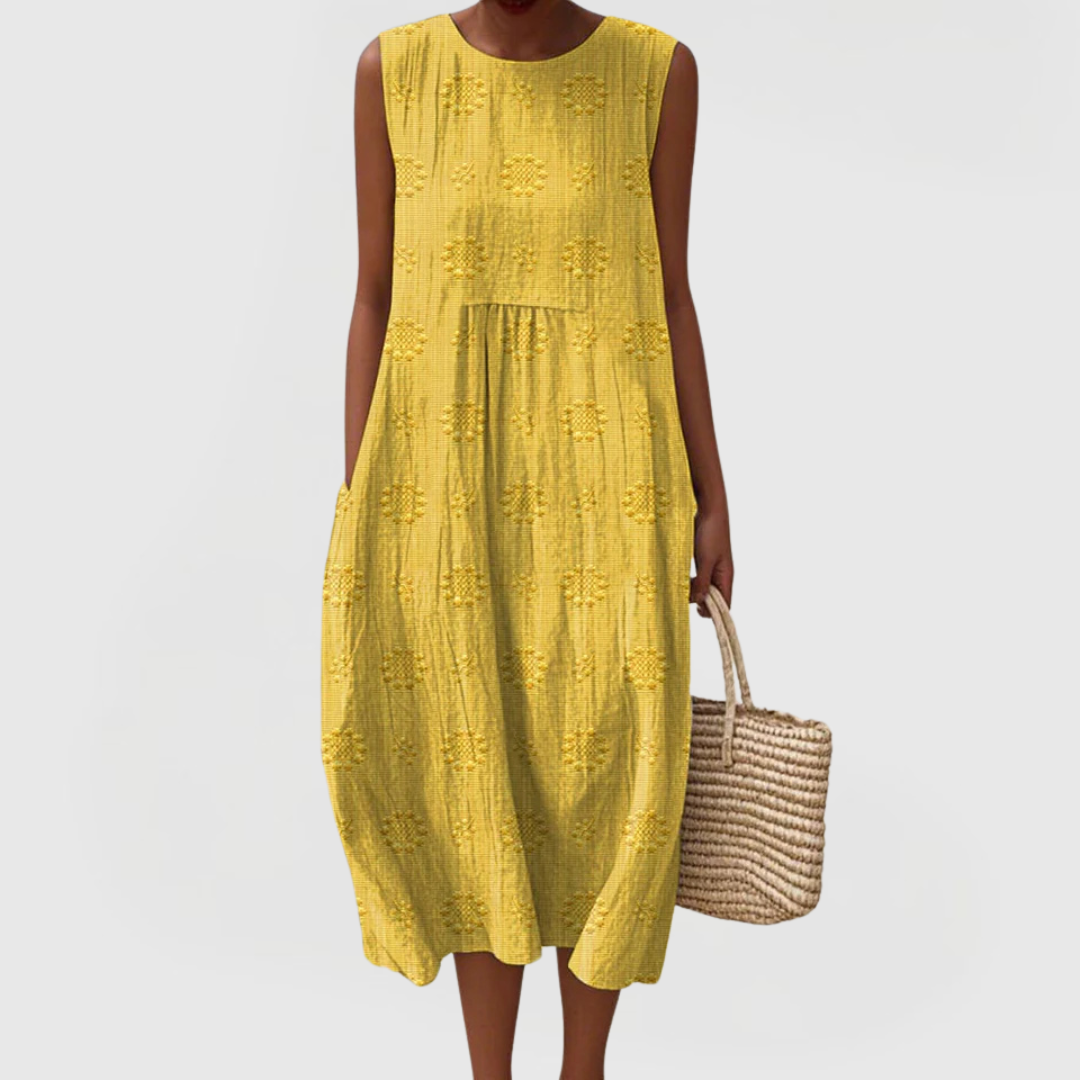 Vestido midi mujer tejido ligero sin mangas bolsillos laterales