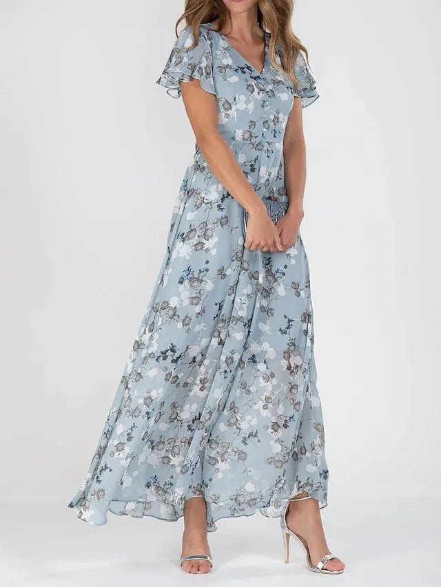 Vestido Largo Mujer Estampado Escote en V Forro Interior Corto