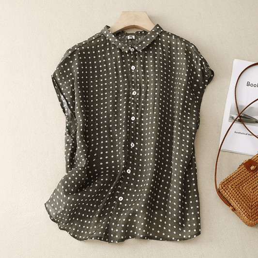 Camisa mujer de algodón y lino manga corta estampada - Mavetta