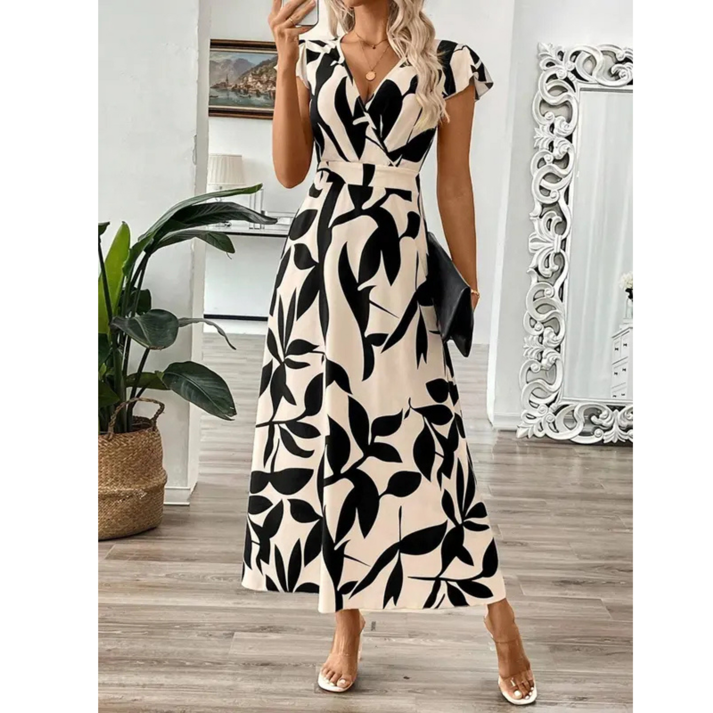 Vestido maxi mujer de tela fluida con estampado floral
