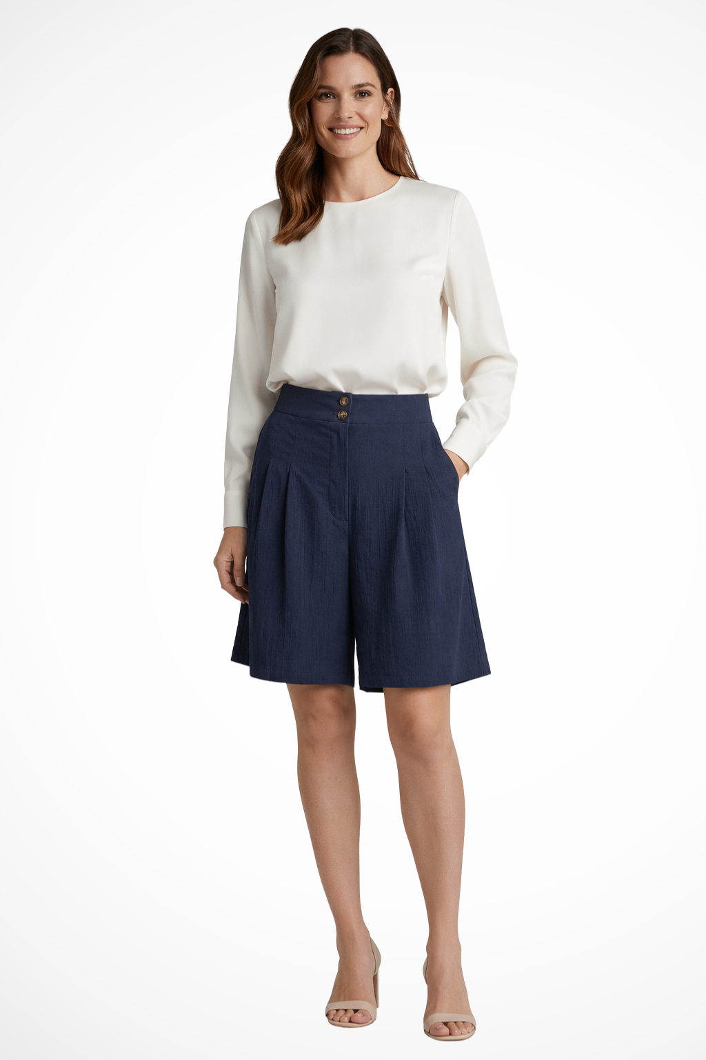 Bermudas Mujer Talle Alto con Pinzas Corte Sartorial