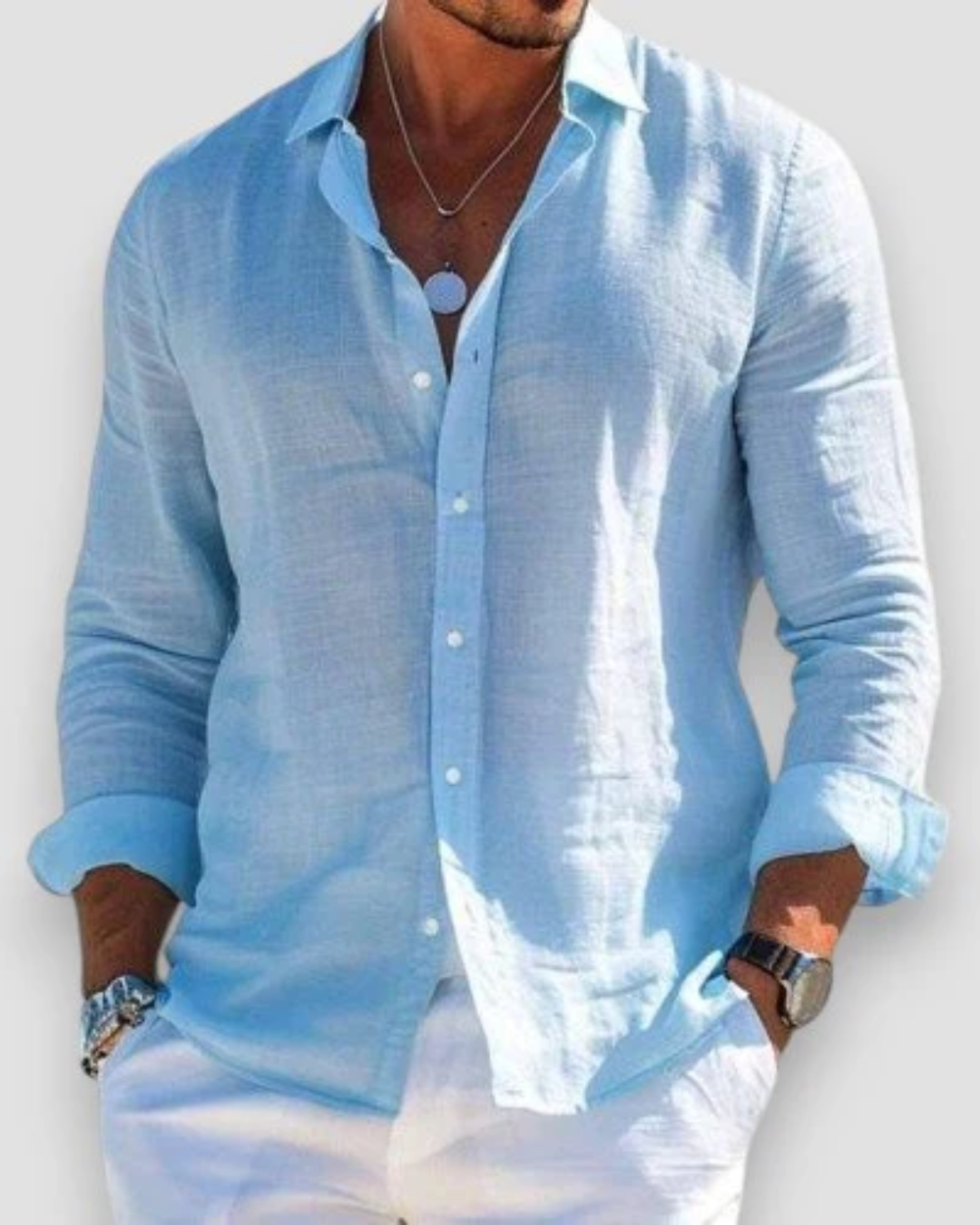 Camisa Hombre Algodón Manga Larga Botones