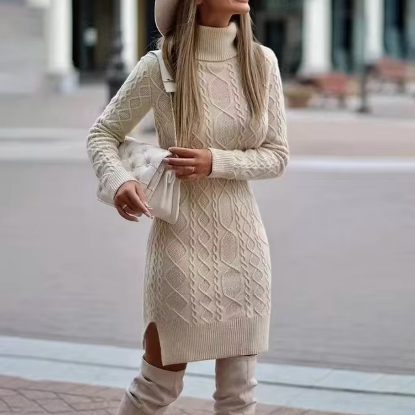 Vestido Mujer de Plumeti con Cuello Alto Ajustado