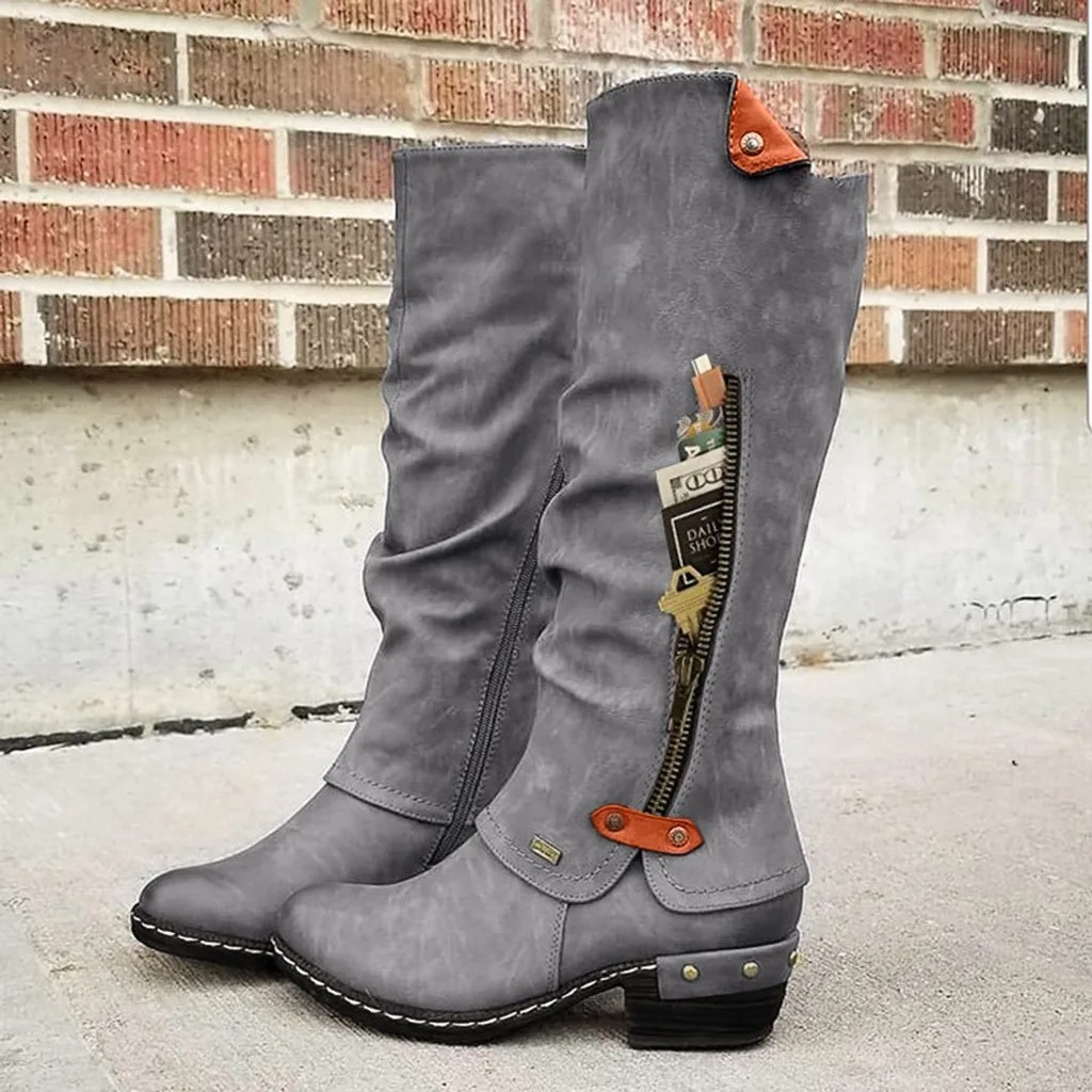 Botas altas mujer ligeras con cierre de botón metálico