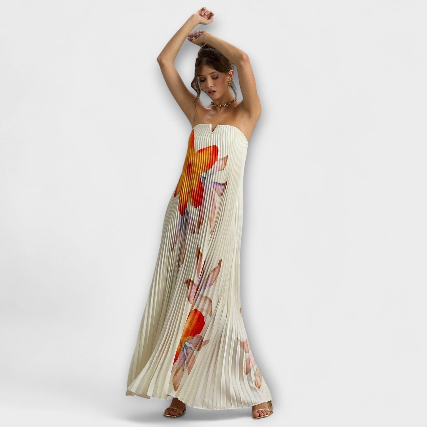 Vestido Largo Mujer Plisado Palabra de Honor con Corsé
