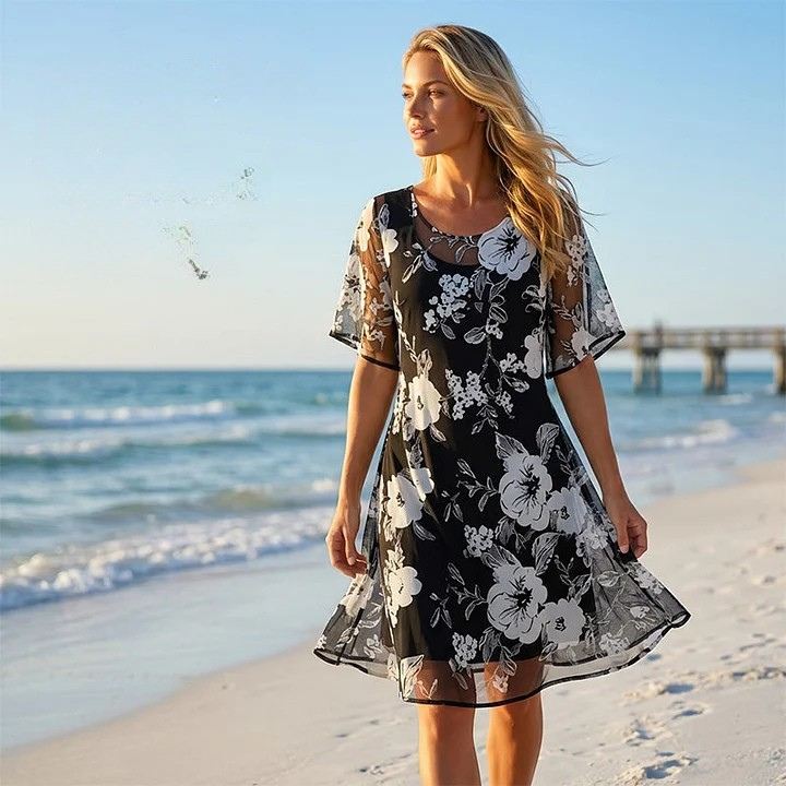 Vestido Mujer de Chiffon Floral Corte Fluido Elegante