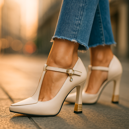 Tacones Mujer Ortopédicos Punta Cerrada Correa Empeine Ergonomicos