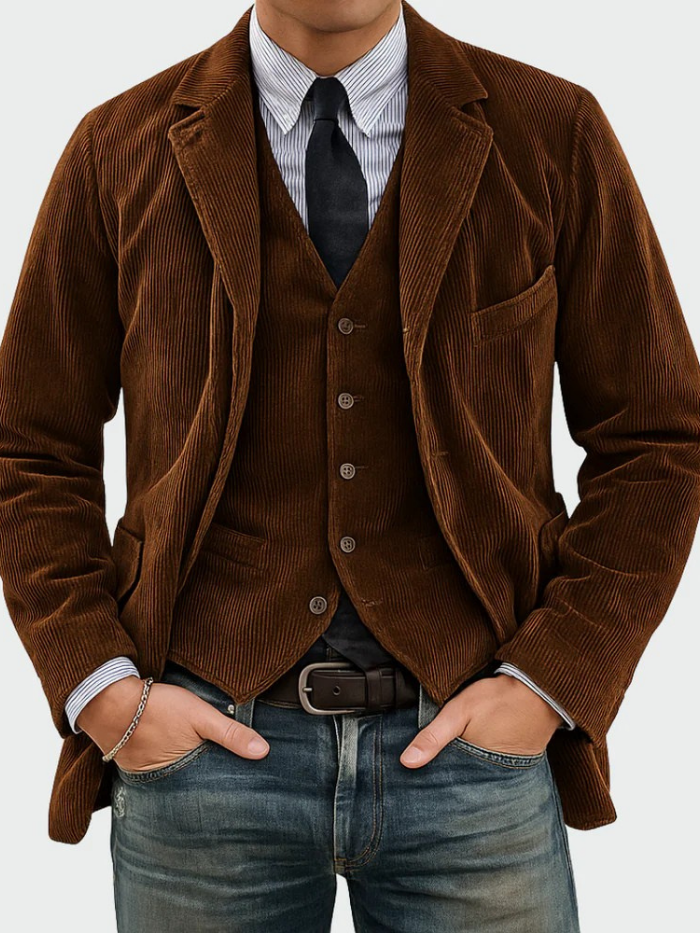 Conjunto Hombre Blazer y Chaleco Tejido Formal Moderno