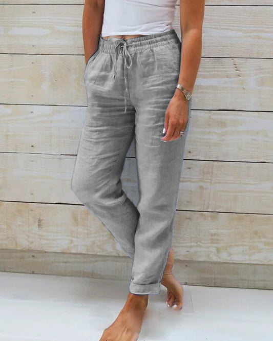 Pantalones Mujer de Lino y Algodón Cintura Elástica con Cordón - Mavetta