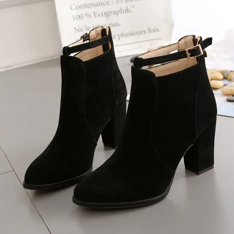 Botines Mujer con Hebilla Tacón Alto de Bloque