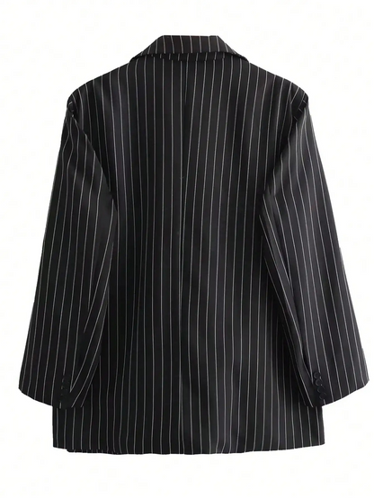 Blazer Mujer Formal de Tejido con Rayas Corte Clásico