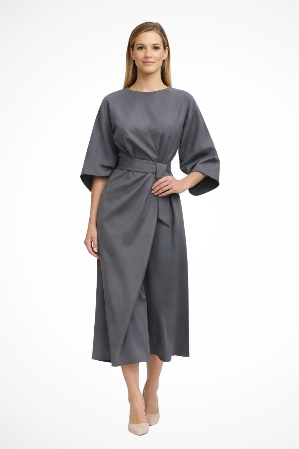 Vestido midi mujer con botones y abertura lateral formal