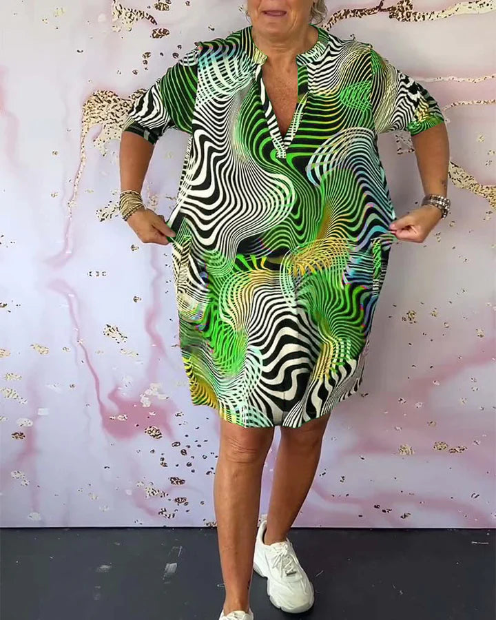 Vestido Mujer con Cuello en V y Estampado