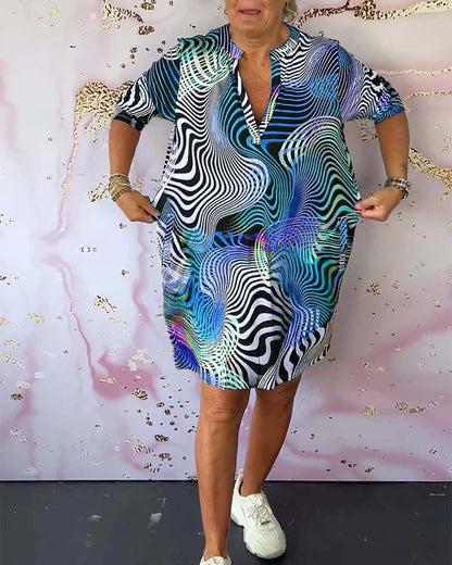 Vestido Mujer con Cuello en V y Estampado
