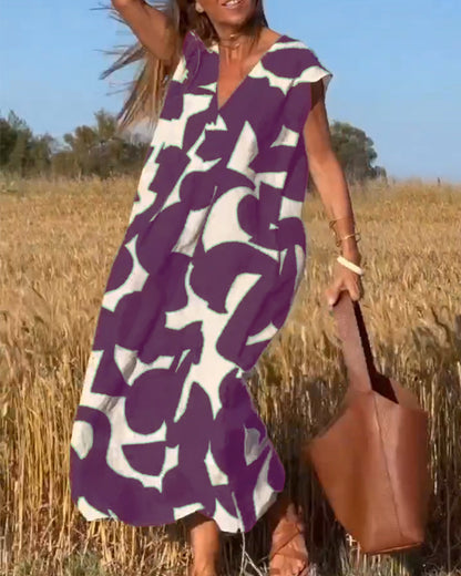 Vestido Mujer Estampado Escote en V Corte Fluido