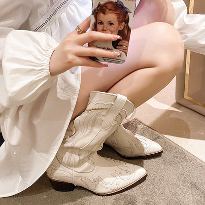 Botas Mujer de Cuero Bordado Estilo Western
