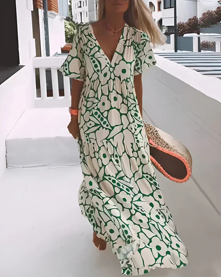 Vestido largo mujer fluido estampado gráfico verano - Mavetta