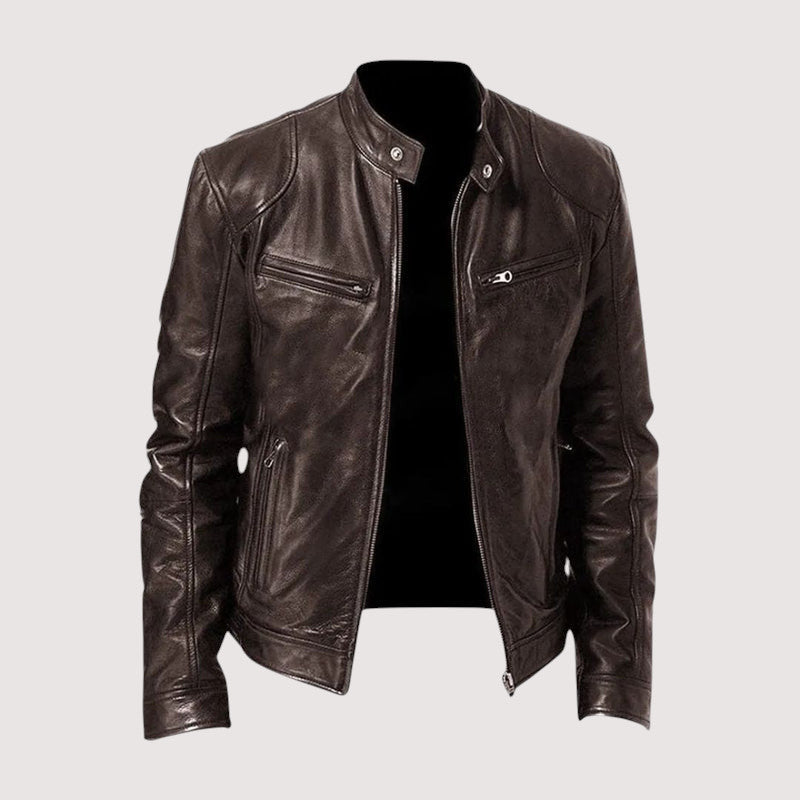 Chaqueta Biker Hombre Ajustada con Cremallera