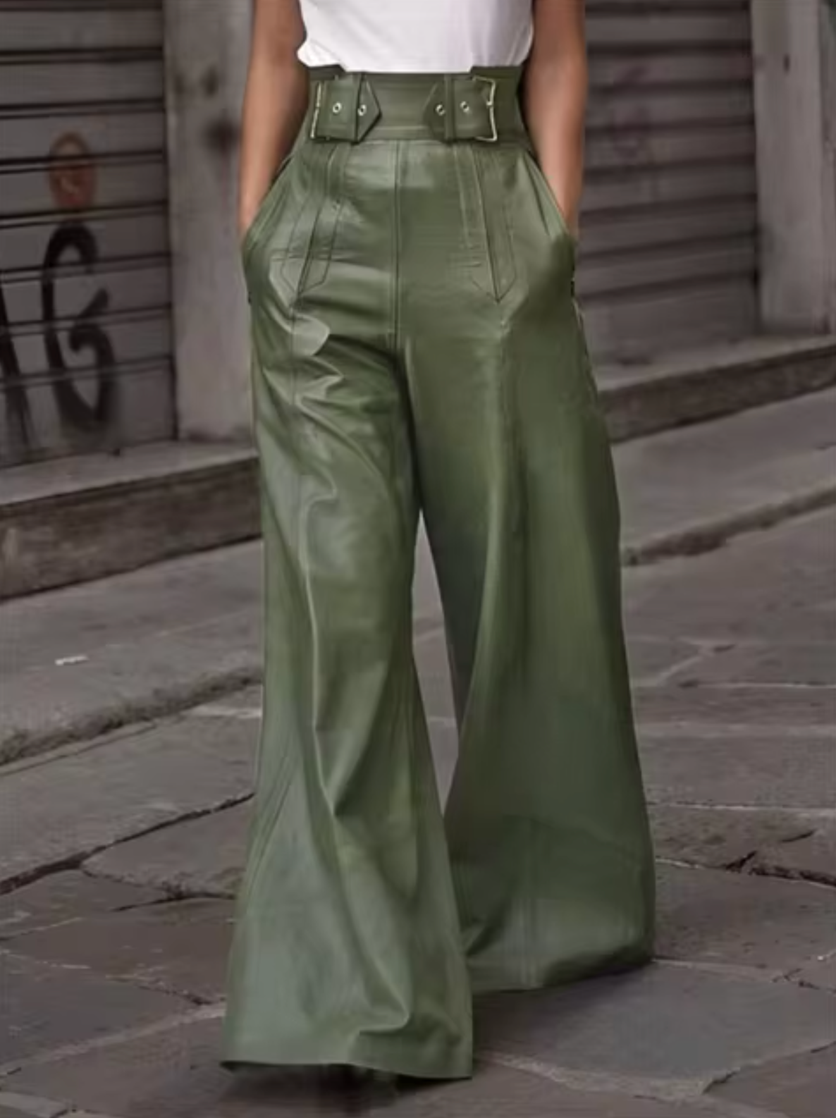 Pantalón Mujer de Cuero Sintético Talle Alto Ajustado