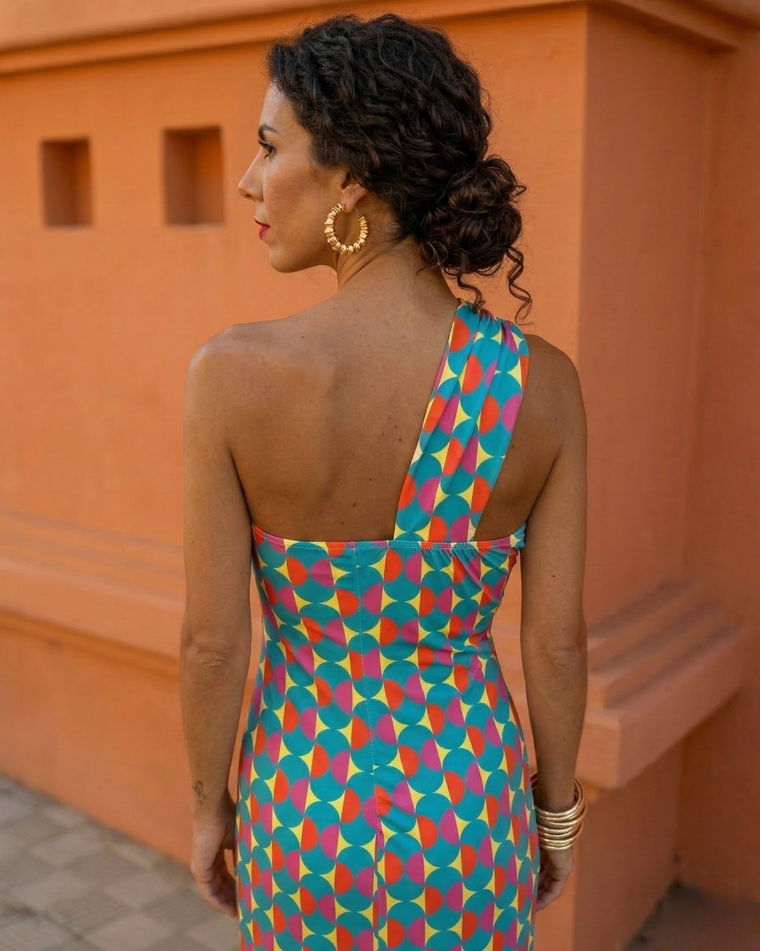 Vestido midi mujer verano un solo hombro asimétrico