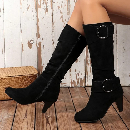 Botas Altas Mujer Puntera Redonda Ajuste Clasico