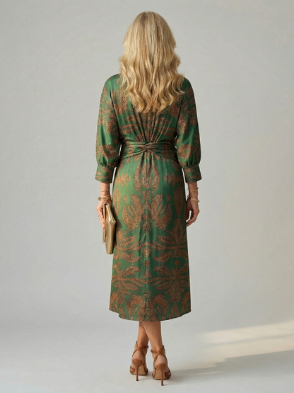 Vestido Midi Mujer Corte Cruzado Cintura Ajustada