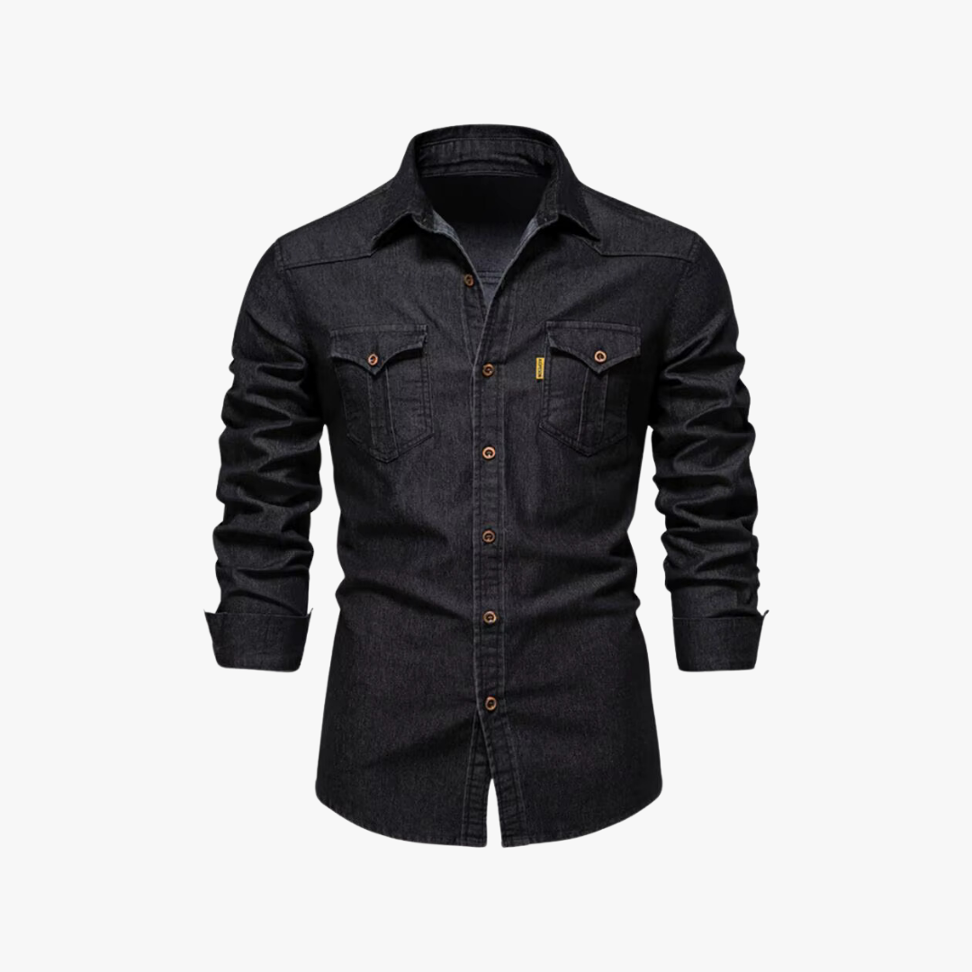Camisa hombre denim manga larga con botones clásica - Mavetta