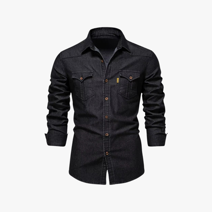 Camisa hombre denim manga larga con botones clásica - Mavetta