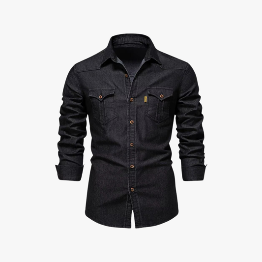 Camisa hombre denim manga larga con botones clásica - Mavetta