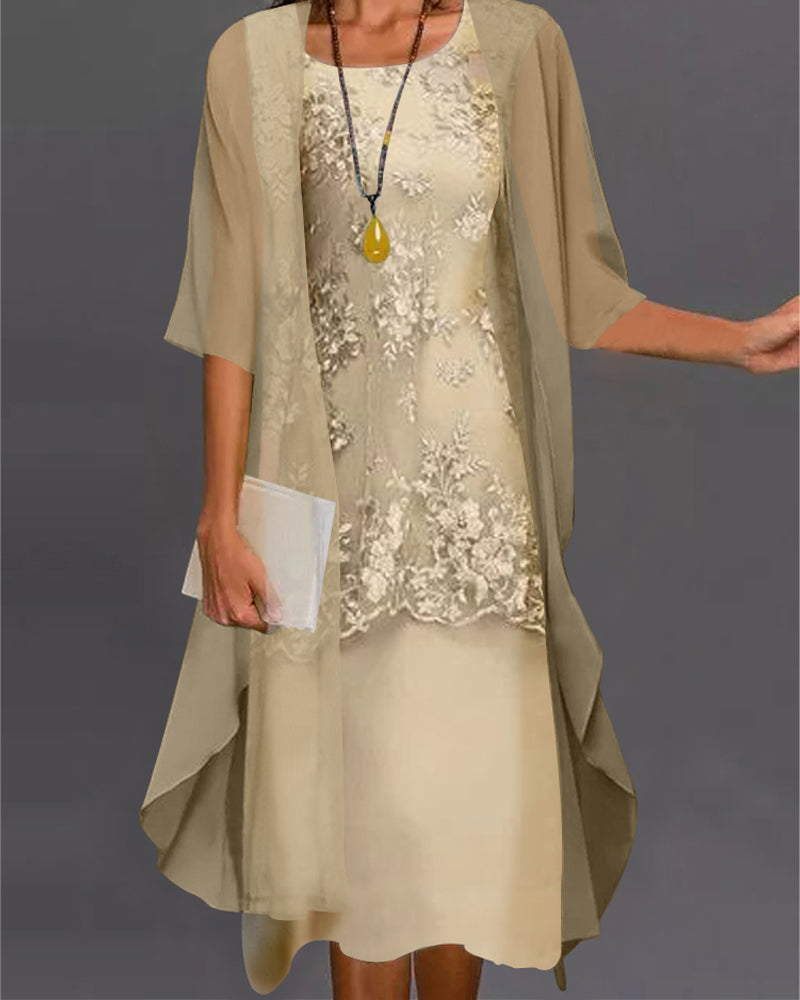 Vestido Mujer con Encaje y Capa de Gasa Estilo Invitada - Mavetta