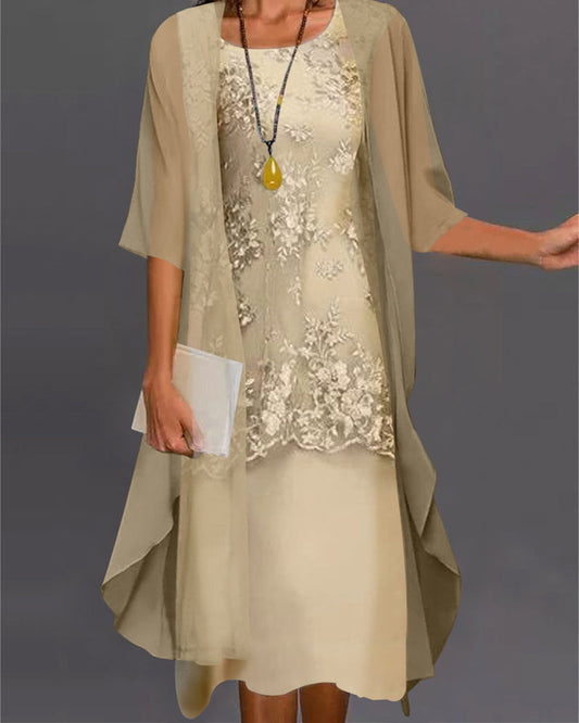 Vestido Mujer con Encaje y Capa de Gasa Estilo Invitada - Mavetta