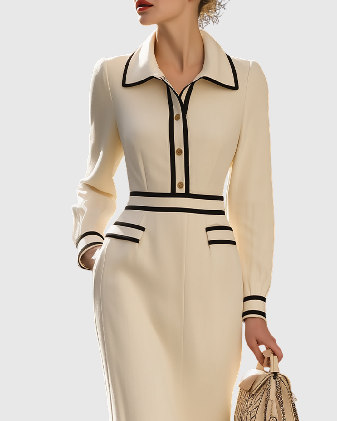 Vestido midi mujer con detalles de botones ajustado elegante