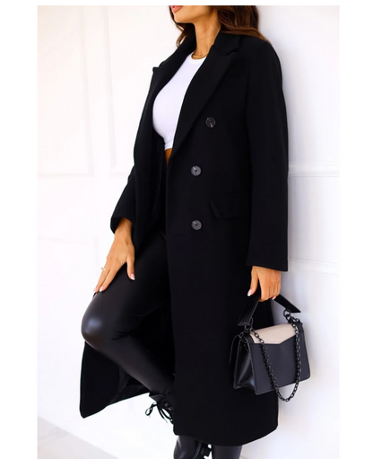Abrigo largo mujer doble botonadura ajuste entallado