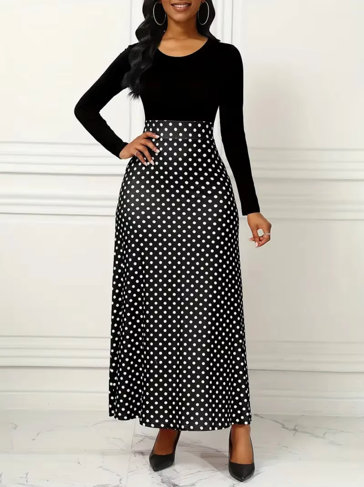 Vestido maxi mujer de tela ligera con estampado y corte fluido - Mavetta