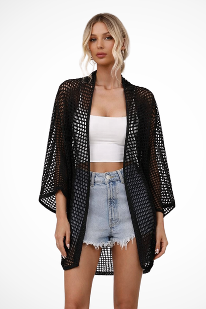 Cárdigan Mujer de Punto Calado Crochet Estilo Casual