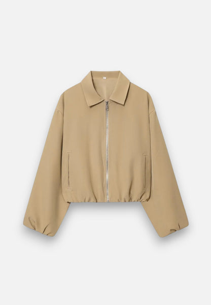 Chaqueta Bomber Mujer Corta Cremallera Cuello Solapa