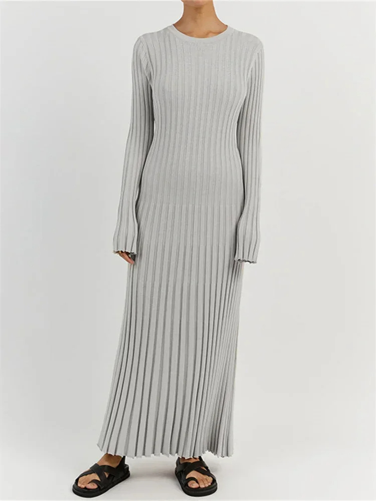 Vestido largo mujer de plumeti tejido elástico ajustado plisado