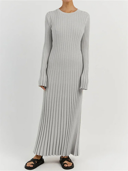 Vestido largo mujer de plumeti tejido elástico ajustado plisado