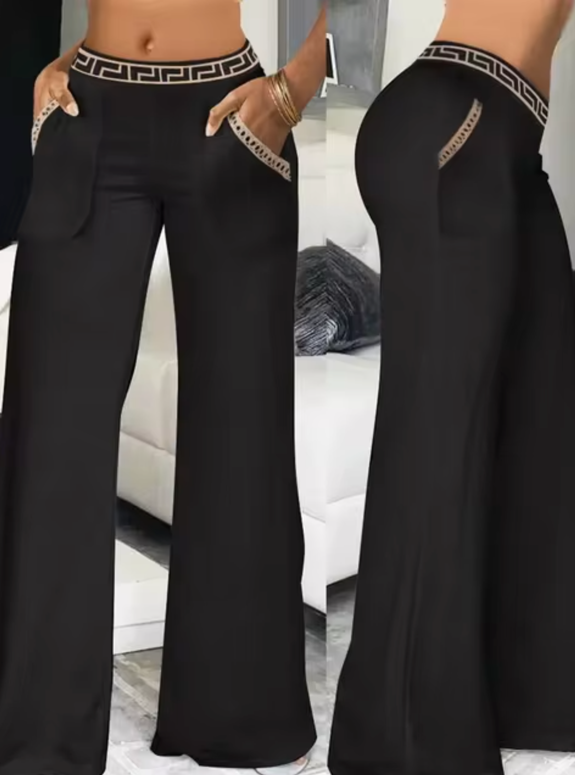 Pantalón de campana mujer con cintura alta elegante