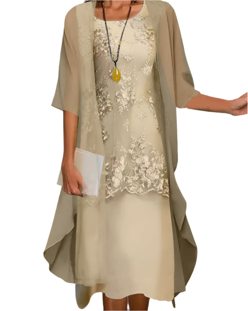 Vestido midi mujer con mangas transparentes para invitada