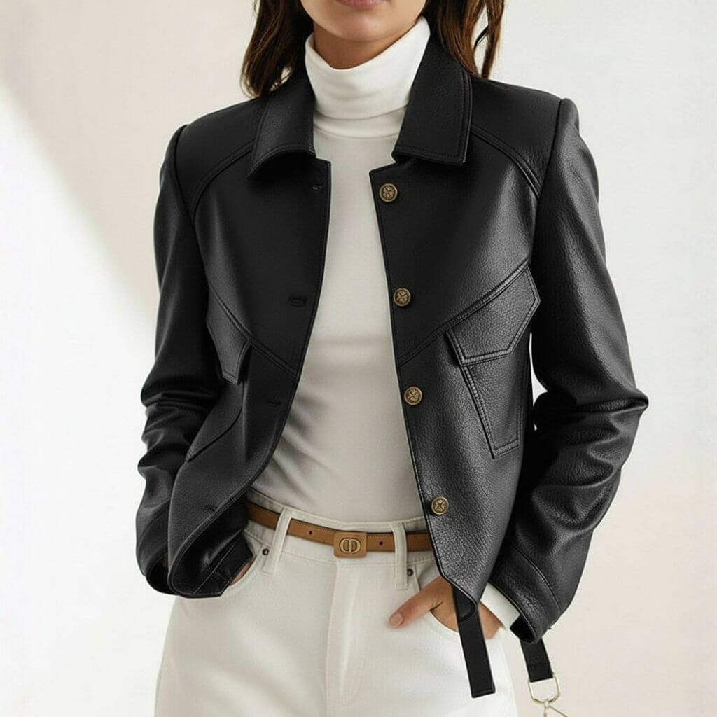 Chaqueta Mujer Cuero Sintético Talle Ajustado Textura Mate