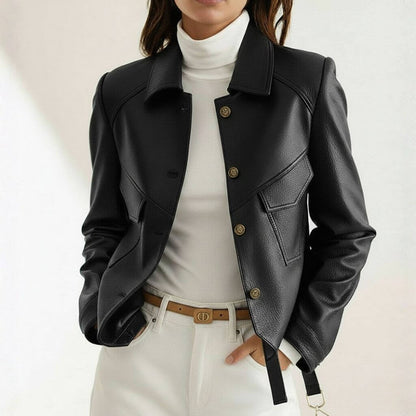 Chaqueta Mujer Cuero Sintético Talle Ajustado Textura Mate