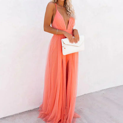 Vestido maxi mujer escote profundo fluido
