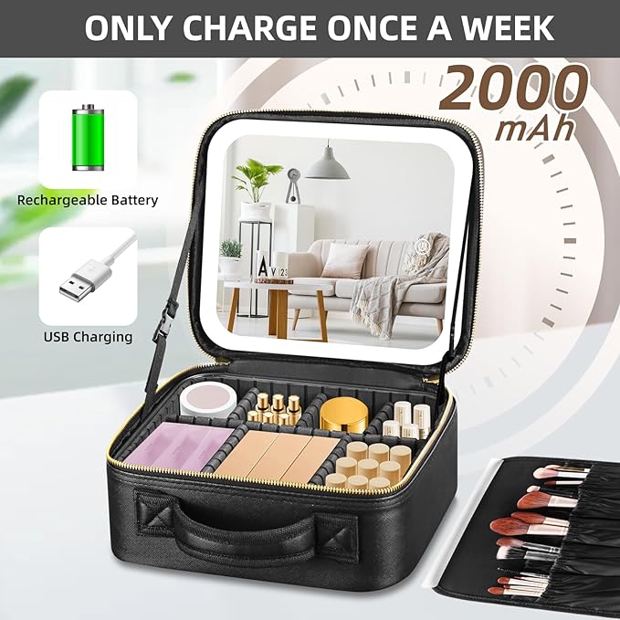Estuche Maquillaje Portátil con Espejo LED Unisex