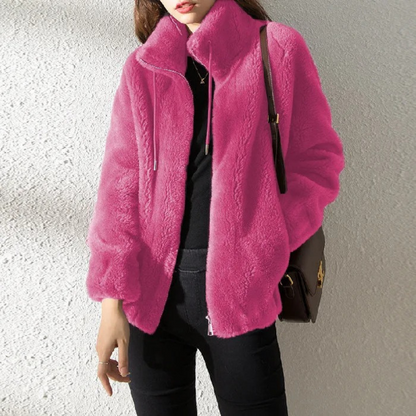 Chaqueta Mujer Teddy Cuello Alto Cremallera Moderna