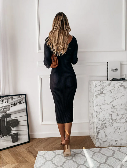 Vestido midi mujer de plumeti cuello en v manga larga