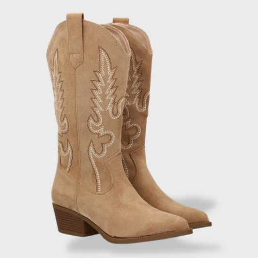 Botas Cowboy Mujer de Piel Bordadas Tacón Bajo - Mavetta