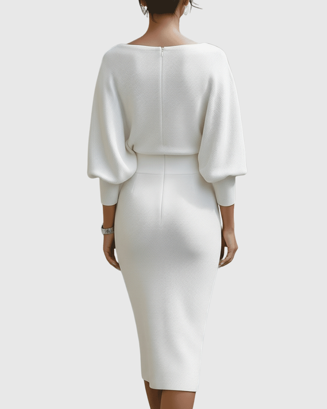 Vestido midi mujer Drapeado Manga Murciélago Escote Elegante