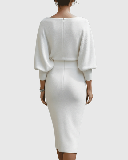 Vestido midi mujer Drapeado Manga Murciélago Escote Elegante