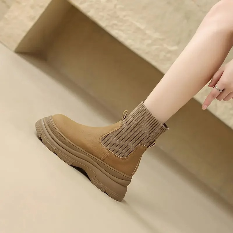 Botas Chelsea Mujer con Detalle de Tejido Elástico